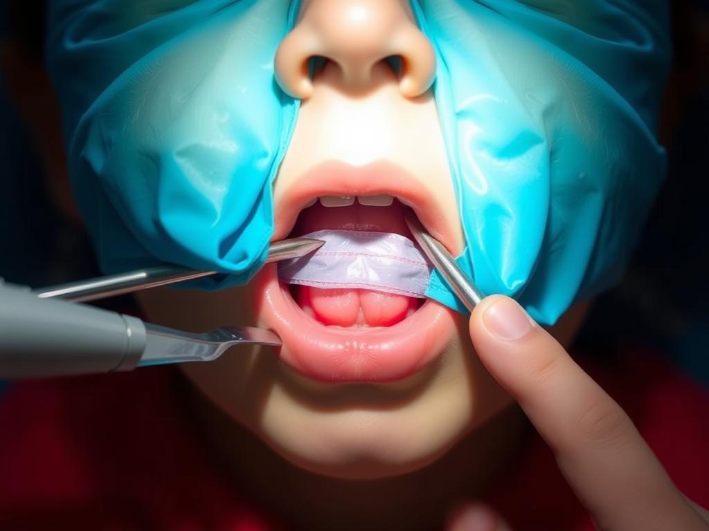 frenectomy of the lip frenulum in a childфото